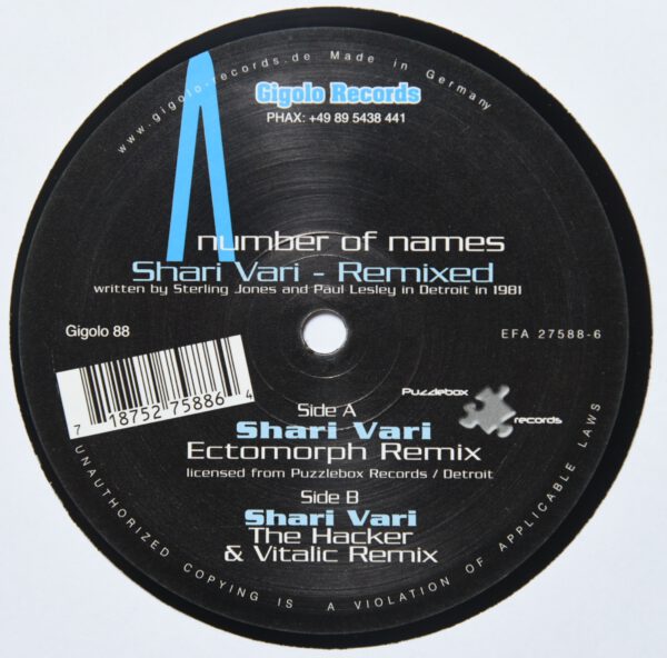 A Number Of Names ‎– Shari Vari - Remixed Gigolo Records 12" EX