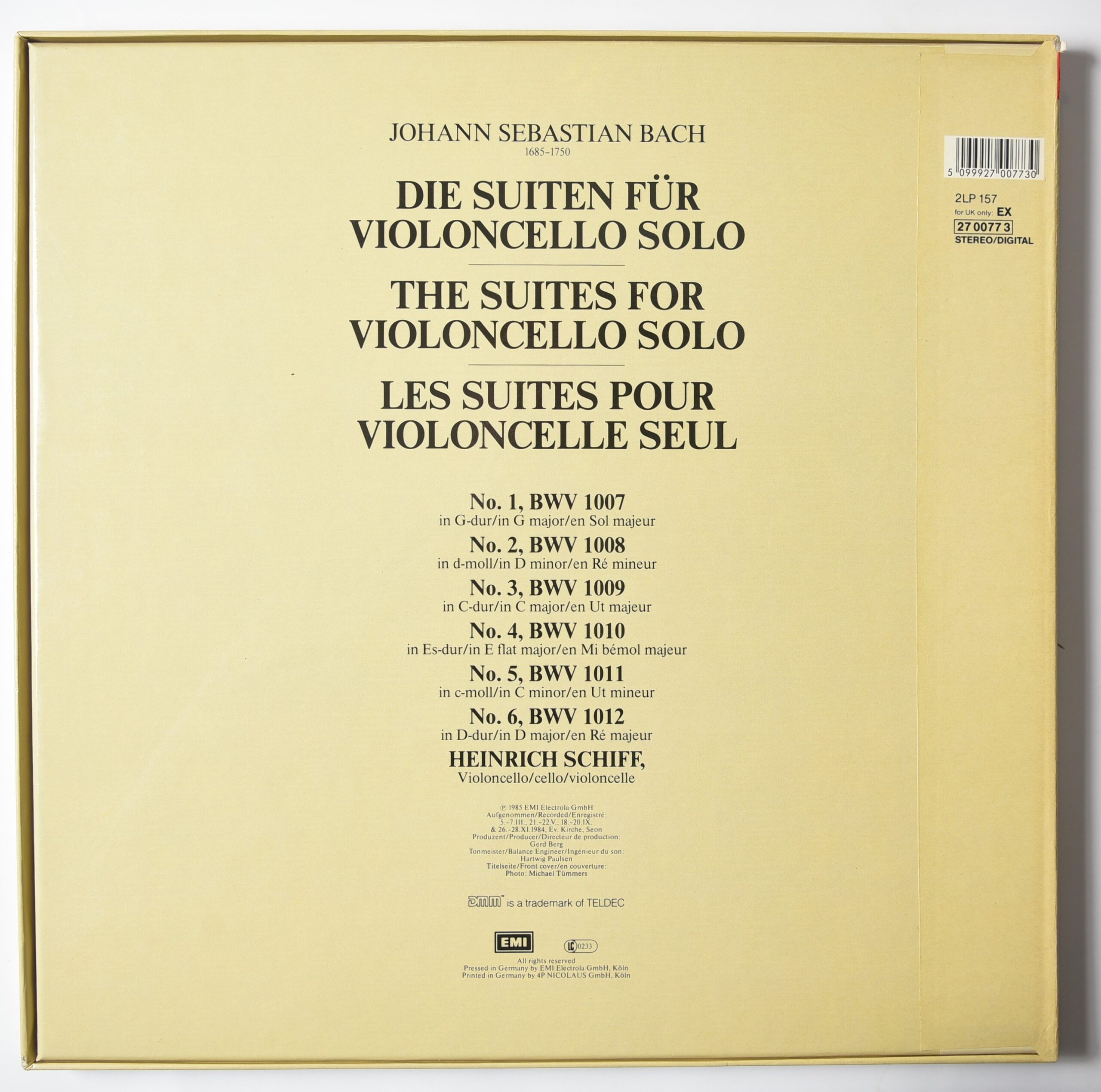 Bach, Heinrich Schiff ‎– Cello-Suiten = Cello-Suites Nos. 1-6